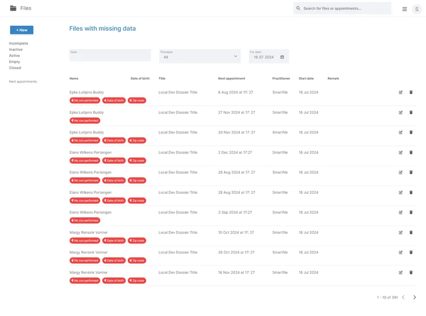Screenshot of the Smartfile project
