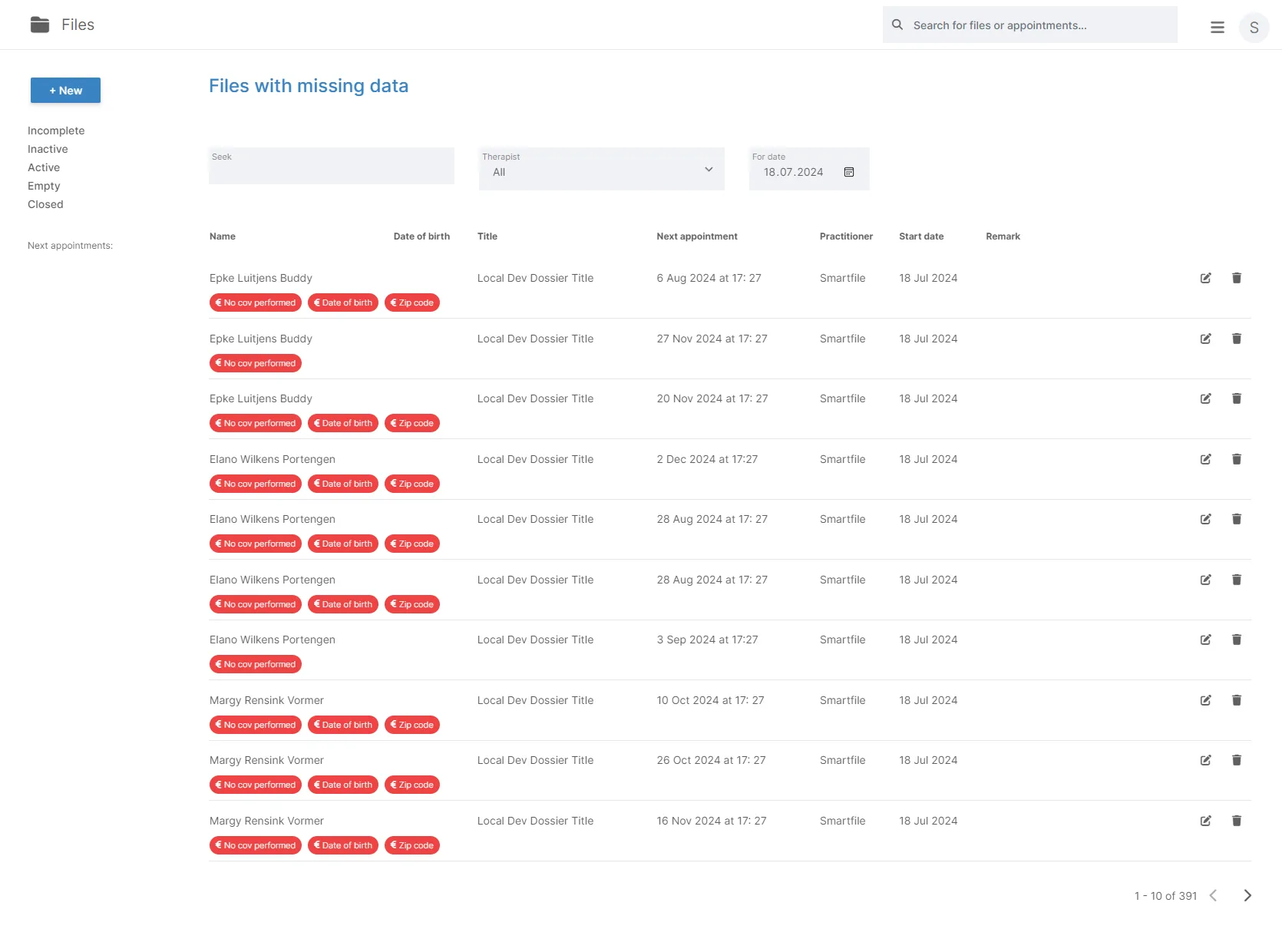 Screenshot of the Smartfile project