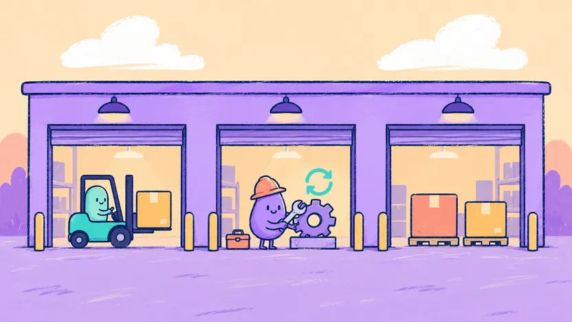 Elixir repairing one warehouse component while neighboring operations continue